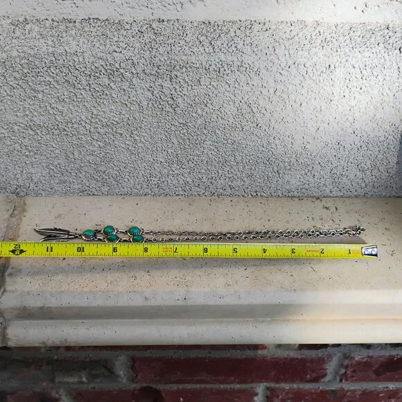 Southwest Native Style Turquoise Sterling Silver Feather Dangle Lariat Necklace - Picture 8 of 9